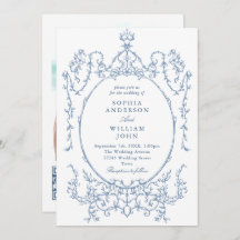 Victorian Ornate Floral Dusty Blue Code QR Mariage