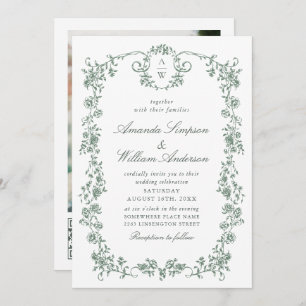Invitation Victorian Ornate Grace Green Photo Code QR Mariage