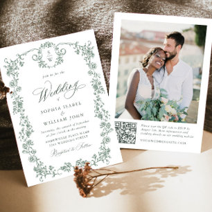 Invitation Victorian Ornate Grace Photo Code QR Mariage