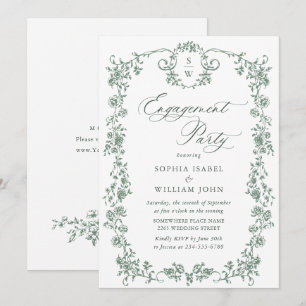 Invitation Victorian Ornate Grace Sage Green ENGAGEMENT PARTY