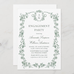Invitation Victorian Ornate Grace Sage Green ENGAGEMENT PARTY