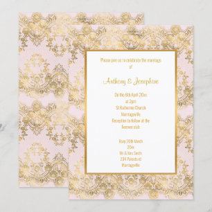 INVITATION VICTORIAN ROSE OR ÉLÉGANT MARIAGE