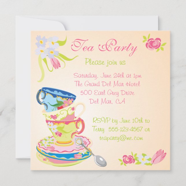 Invitation Victorian Stoppée Tasses Tea Party (Devant)