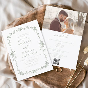 Invitation Victorian Vintage Français Photo QR Code Mariage
