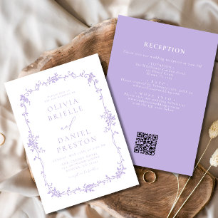 Invitation Victorian Vintage QR Code Lilac Purple Mariage