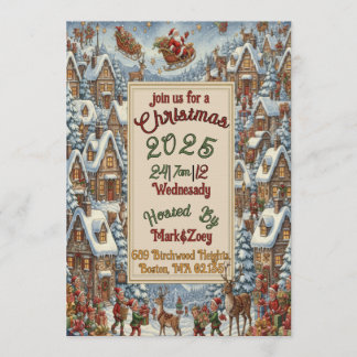 Invitation Victorian Watercolor Santa Christmas Collection