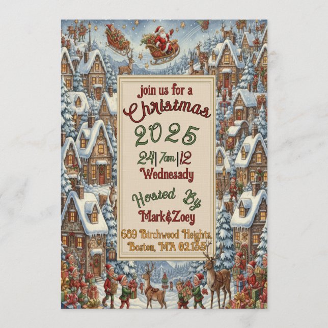 Invitation Victorian Watercolor Santa Christmas Collection (Devant)