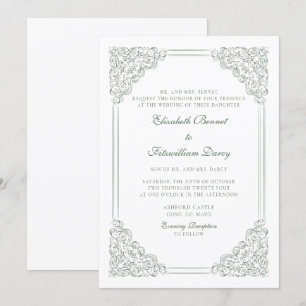Invitation Victorien Baroque Muet Vert Vintage Cadre
