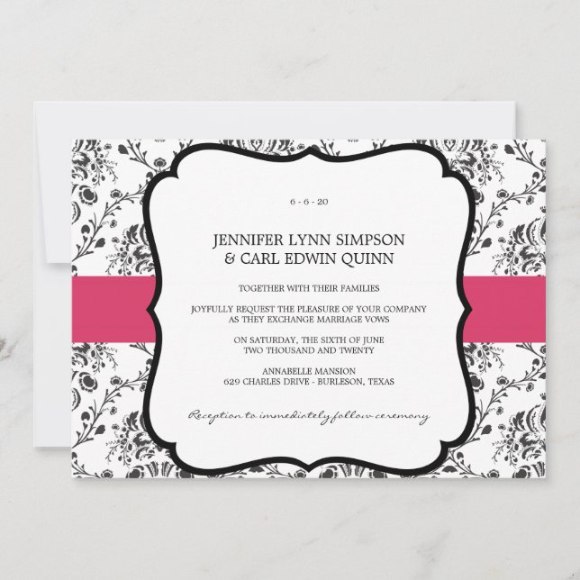 Invitation victorien de mariage de damassé (noir (Devant)