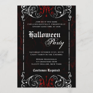 Invitation Victorien Éffrayant gothique Noir Rouge Halloween 