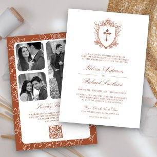 Invitation Victorien Mariage Catholique Code QR en Terracotta