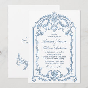 Invitation Victorien Ornate Grace Floral Dusty Mariage bleu