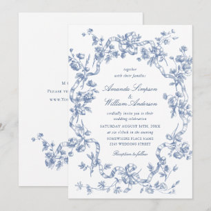 Invitation Victorien Ornate Grace Floral Dusty Mariage bleu