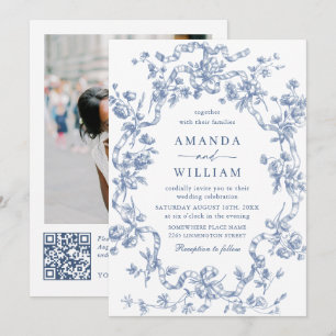 Invitation Victorien Ornate Grace Floral Dusty Mariage bleu