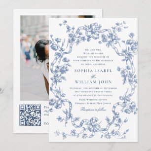 Invitation Victorien Ornate Grace Floral Dusty Mariage bleu