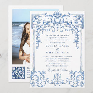 Invitation Victorien Ornate Grace Floral Dusty Mariage bleu