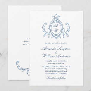 Invitation Victorien Ornate Grace Floral Dusty Mariage bleu