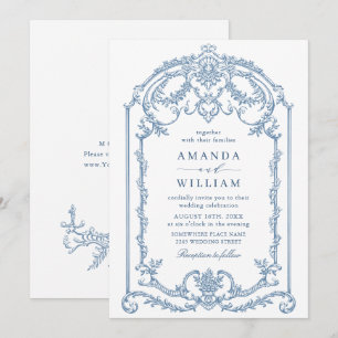 Invitation Victorien Ornate Grace Floral Dusty Mariage bleu