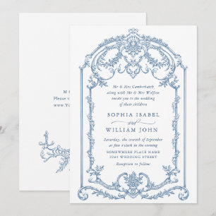 Invitation Victorien Ornate Grace Floral Dusty Mariage bleu