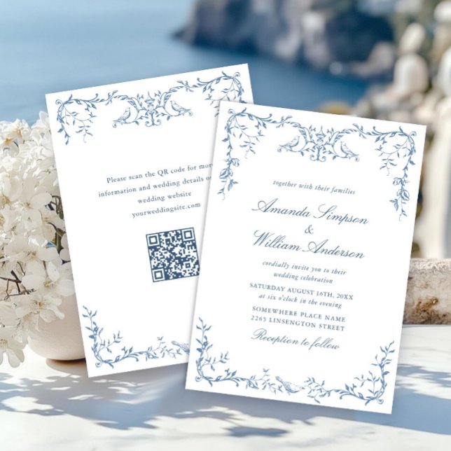 Invitation Victorien Ornate Grace Floral Dusty Mariage bleu (Créateur téléchargé)