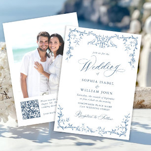 Invitation Victorien Ornate Grace Floral Dusty Mariage bleu