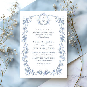 Invitation Victorien Ornate Grace Floral Dusty Mariage bleu