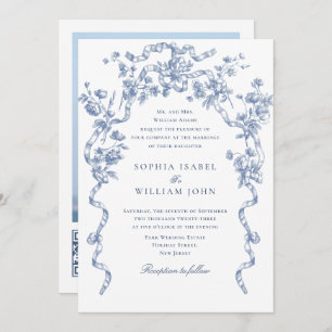Invitation Victorien Ornate Grace Floral Dusty Mariage bleu