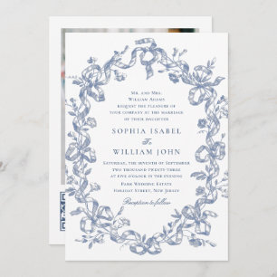 Invitation Victorien Ornate Grace Floral Dusty Mariage bleu