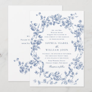 Invitation Victorien Ornate Grace Floral Dusty Mariage bleu