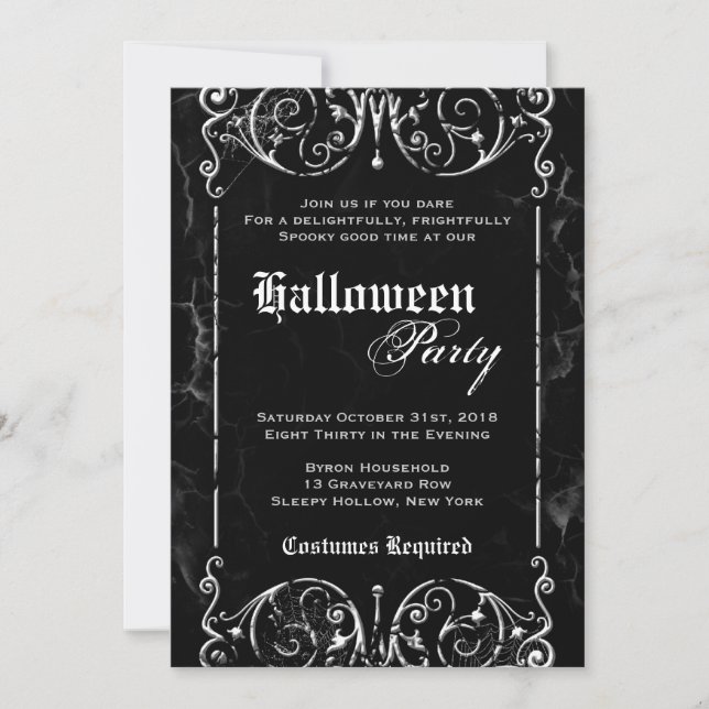 Invitation Victorienne Éffrayante gothique de Black Halloween (Devant)