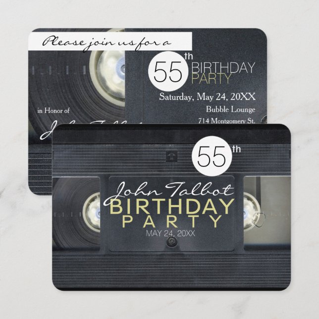 Invitation Vidéo Bande 2 VHS 55e anniversaire de fête Invitat (Devant / Derrière)