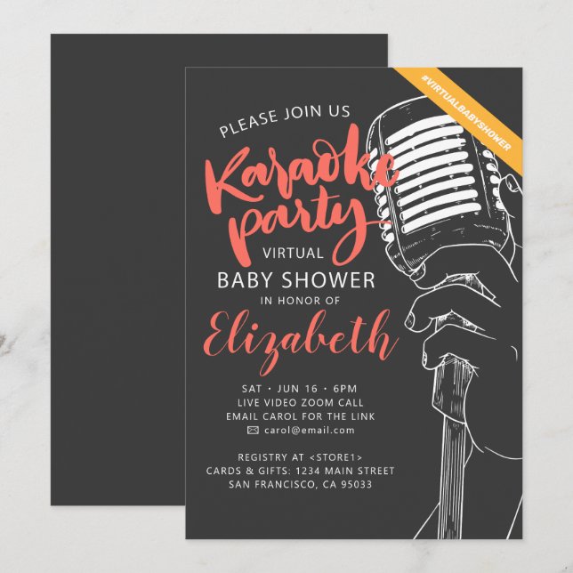 Invitation Vidéo du Baby shower du karaoké virtuel (Devant / Derrière)