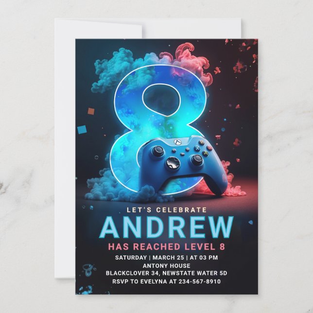 Invitation Vidéo Jeu 8e fête d'anniversaire (Devant)