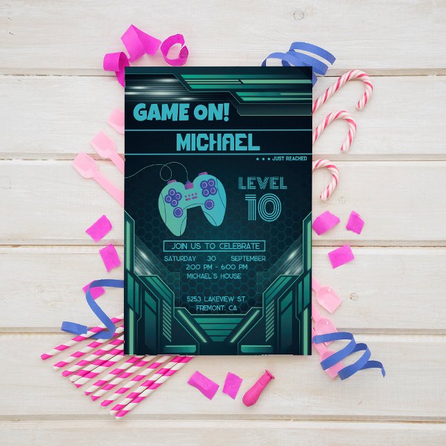 Invitation Vidéo Jeu Green Anniversaire de enfant Party Invit (Créateur téléchargé)