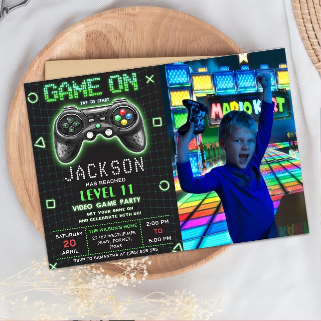 Invitation Vidéo Niveau de jeu en haut Gamer Anniversaire Pho (Créateur téléchargé)