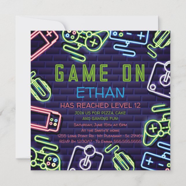 Invitation Vidéo Niveau de jeu vers le haut Anniversaire Fête (Devant)