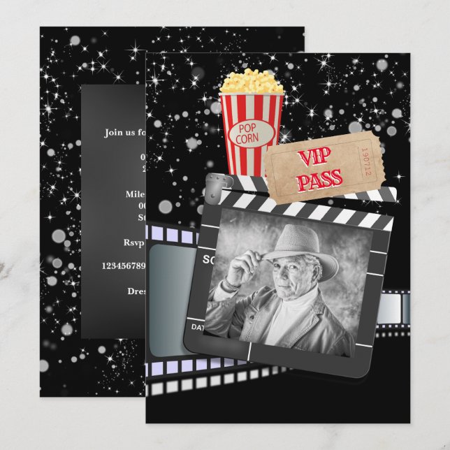 Invitation Vidéo VIP photo adultes Hollywood parti (Devant / Derrière)