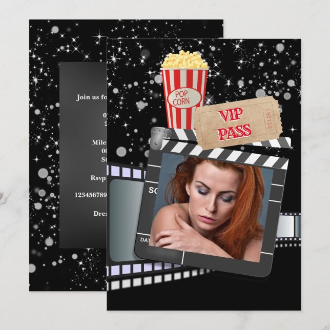 Invitation Vidéo VIP photo élégante soirée Hollywood (Devant / Derrière)