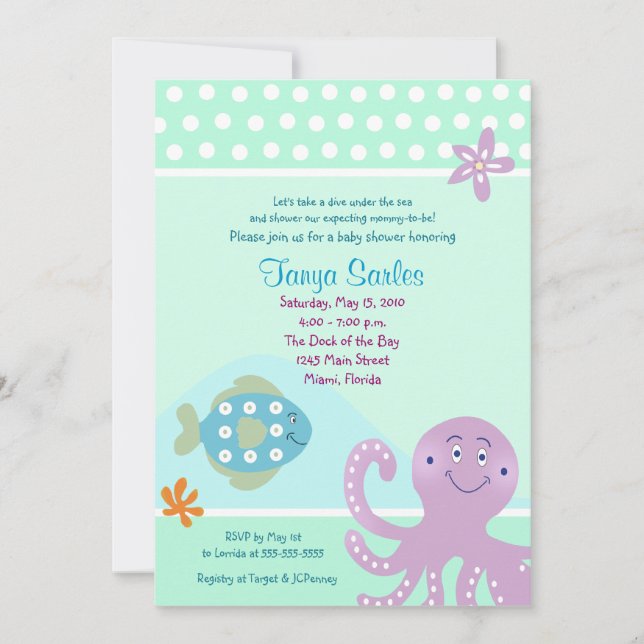 Invitation Vie marine de pieuvre Océan 5x7 Baby shower Invita (Devant)