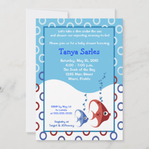 Invitation Vie marine POISSON ROUGE POISSON BLEU 5x7 Baby sho