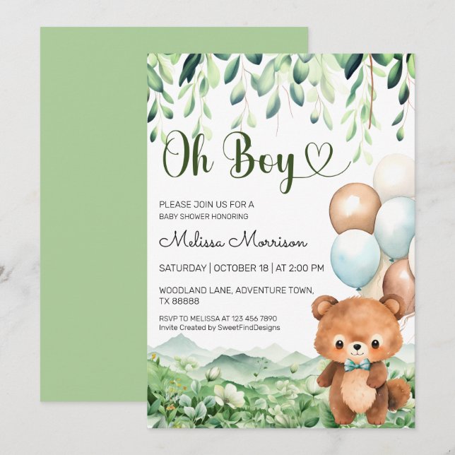 Invitation Vie sauvage des bois de l'ours mignon (Devant / Derrière)