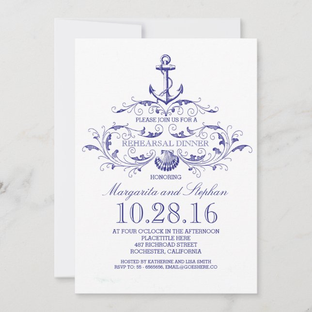 Invitation vieil ancre de la répétition nautique dîner invita (Devant)