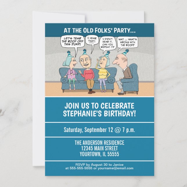 Invitation Vieille fête d'anniversaire drôle de gens (Devant)