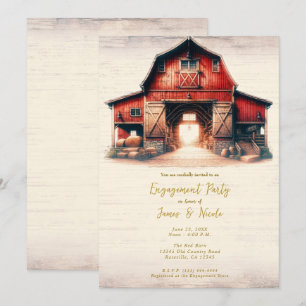 Invitation Vieille Grange Rouge Fête de Fiançailles Campagnar