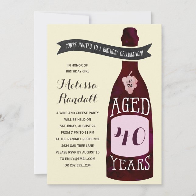 Invitation Vieillir Comme Du Vin Fin | Anniversaire (Devant)