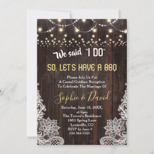 Invitation Vielle grange Rustique dentelle lumières I DO BBQ
