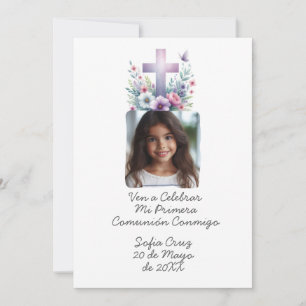 Invitation Viens Célébrer Ma Première Communion avec Photo Fl