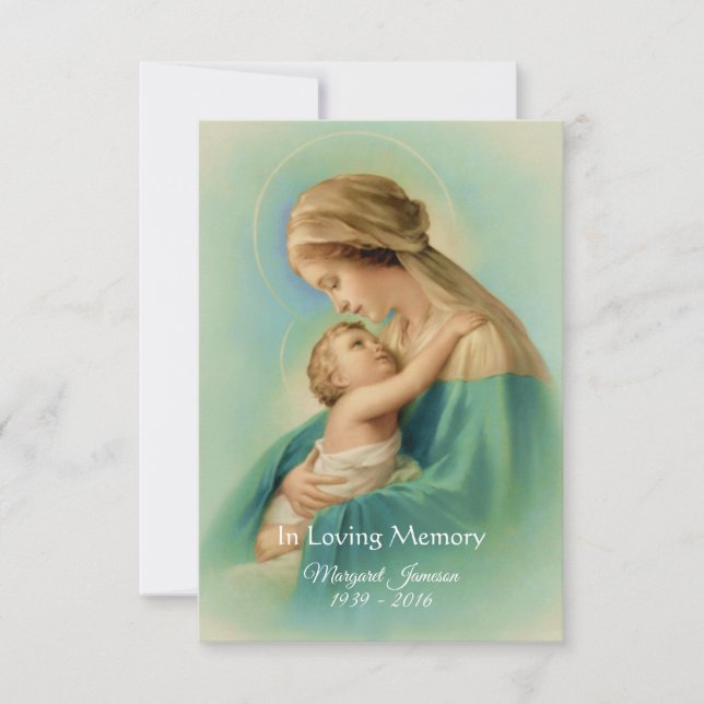 Invitation Vierge Marie Jésus Prière commémorative funéraire  (Devant)
