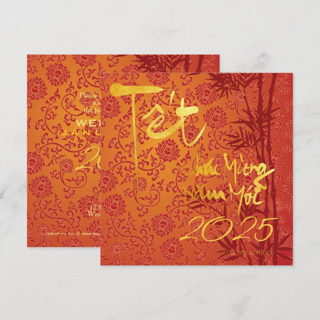Invitation Vietnamese Têt Celebration or décoré SFC (Devant / Derrière)