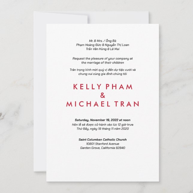 Invitation vietnamienne anglaise Design moderne (Devant)